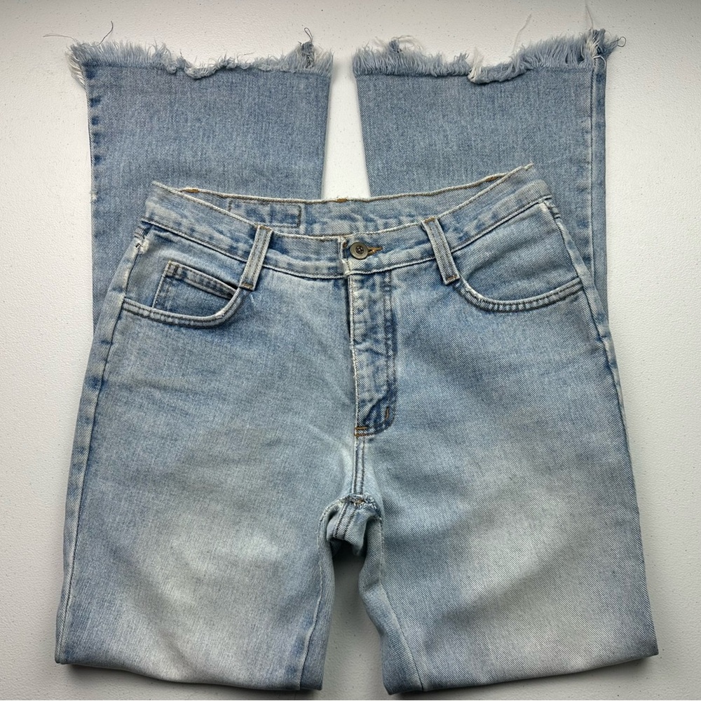 Vintage Plugg Jeans Womens 28 Bootcut Flare Light Wash Frayed Distressed 90s Y2K